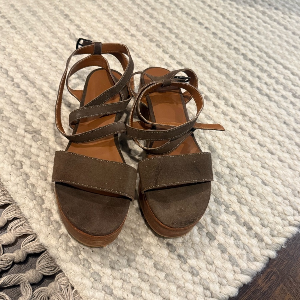 Able Local + Global Pamela Olive Green Suede Stacked Platform Sandals